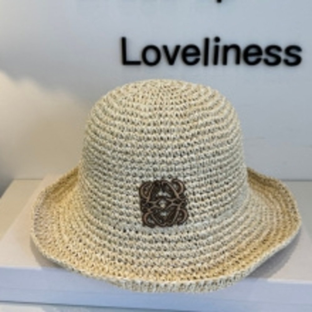 🌾Loewe Anagram Embroidered Beige Straw Bucket Hat🌾